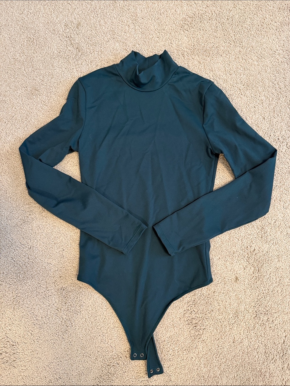 Abercrombie & Fitch Long Sleeve Mock Neck Bodysuit in Teal Green
